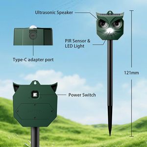Répulsif Solaire pour Écureuils et Cerfs, Détecteur de Mouvement Extérieur, Dispositif Anti-Chats et Chiens, Répulsif Ultrasonique pour Animaux avec Lumière Rouge - Product Image 2