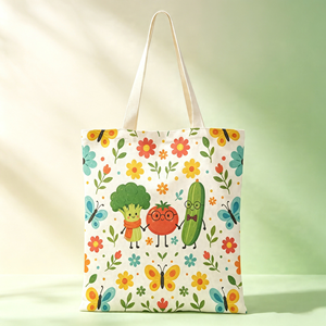 Sac fourre-tout en toile à motif de fruits et légumes personnalisé, sac d'épicerie réutilisable écologique avec fermeture magnétique - Product Image 1