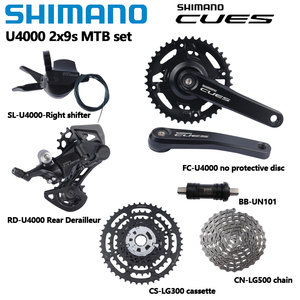Grupo <span class=keywords><strong>Shimano</strong></span> Cues U4000 de 2x9 Velocidades para Bicicleta de Montaña (<span class=keywords><strong>MTB</strong></span>) con Juego de Bielas 170 mm 40-26D/36-22D, Desviador RD U4000, Mando Derecho 9v, Cassette LG300 y Eje de Pedalier BB UN101 - Product Image 2