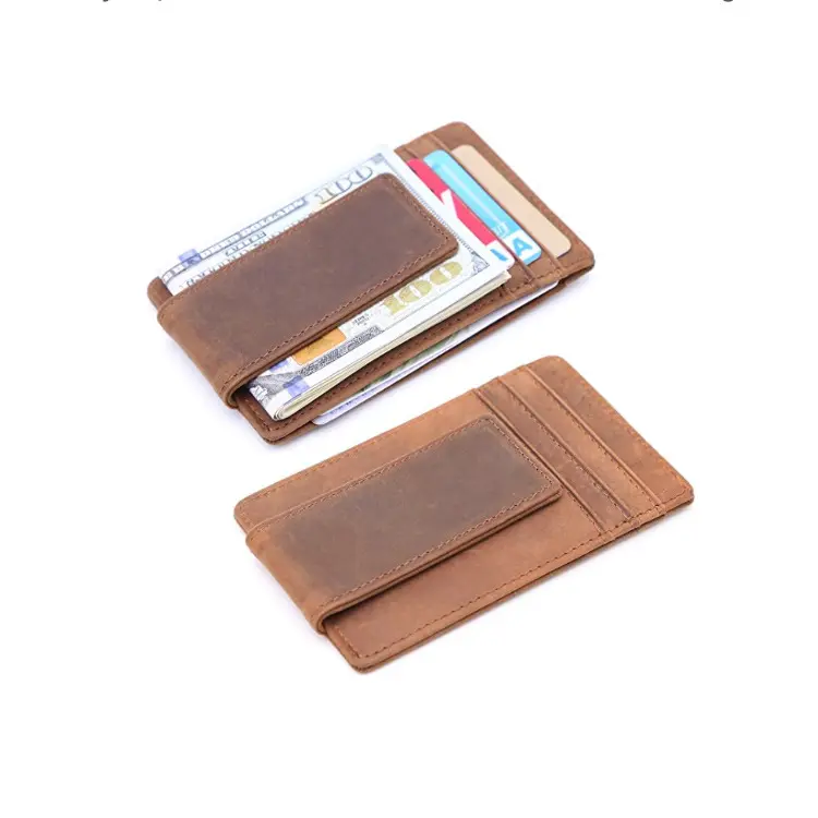 custom logo rfid crazy horse leather wallet genuine leather card holder for man leather money clip wallet