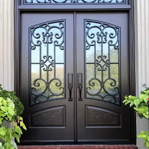 ประตูหน้าอลูมิเนียมทำจากเหล็กหล่อสำหรับโครงการโรงแรมประตูหน้าทำจากเหล็กดัดแบบกำหนดเองดีไซน์ทันสมัย - Product Image 1