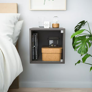 Nascosto piccolo spazio in legno armadietto minimalista di stoccaggio galleggiante appeso <span class=keywords><strong>comodino</strong></span> luce di lusso armadio di stoccaggio <span class=keywords><strong>comodino</strong></span> con - Product Image 2