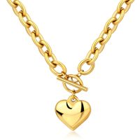 Cadena de Acero Inoxidable Resistente a la Decoloración con Hebilla Chapada en Oro de 18K, Collar con Forma de Corazón, Cadena Cruzada, Collar con Colgante de Corazón para