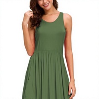 Robes Courtes Décontractées d'Été pour Femmes, Sans Manches, au-dessus du Genou, Style Racerback, Mini Robe Trapèze avec Poches, en Rayonne et Spandex, Col Revers
