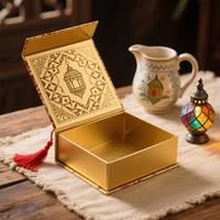 Boîtes à Dattes Rigides pour le Ramadan en Carton Doré de 2 mm avec Fermeture Magnétique UV, Emballage Alimentaire, Modèle Islamique Saoudien, pour Dattes et Chocolats
