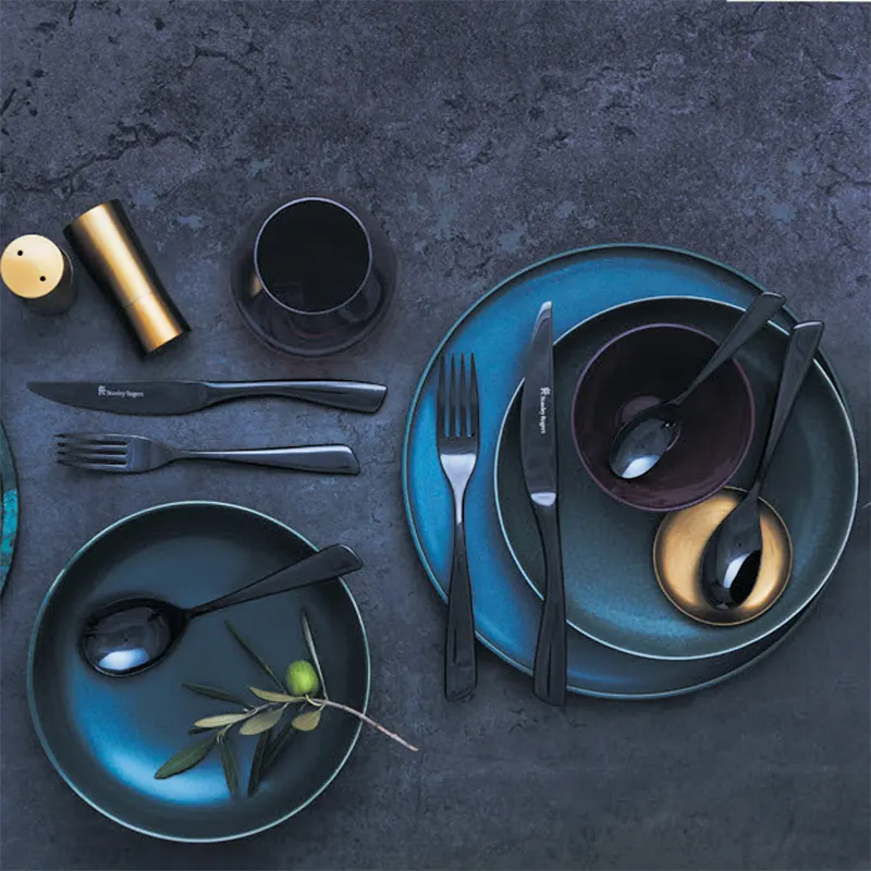 Conjunto de cucharas y tenedores de color negro y dorado de alta calidad, conjunto de acero inoxidable, para el hogar, gran oferta