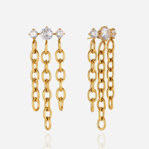 18K Stainless Steel Zircon Chain <b>Tassel</b> Drop <b>Earrings</b> For Women Party Jewelry - Product Image 1