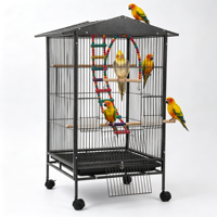 Cage à perroquets spacieuse sur roulettes avec échelle d'activités, plateau amovible et jupe en maille pour minimiser les gâcheries de nourriture par les oiseaux