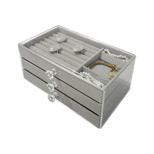 Boîte de rangement à trois niveaux en acrylique pour bijoux, avec tiroirs pour organiser boucles d'oreilles, bagues, colliers et bracelets - Product Image 1