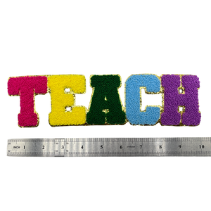 Marca Chenille USA Teach venta al por mayor parches de calabaza de fin de semana personalizados bordados gran brillo hierro en parche de chenilla - Product Image 3