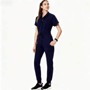 Mono de una pieza con detección de aguja ecológica con logotipo personalizado para mujer, conjuntos de uniformes elásticos, uniformes de hospital de tela Jersey - Product Image 3