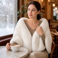 Роскошная плюшевая накидка-шаль с открытым передом и рукавами «летучая мышь» для женщин, зимняя, из искусственного меха, для вечерних выходов и свадебных торжеств