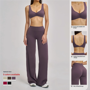 Conjunto de <span class=keywords><strong>Yoga</strong></span> de Verano Personalizado de Alta Elasticidad, Sujetador Deportivo con Efecto Scrunch, Pantalones Acampanados Elásticos de Cintura Alta de Secado Rápido, <span class=keywords><strong>Ropa</strong></span> <span class=keywords><strong>Deportiva</strong></span> para Entrenamiento y Running - Product Image 3