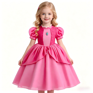 Robe de <span class=keywords><strong>princesse</strong></span> rose pour filles, costume de Peach des Super <span class=keywords><strong>Mario</strong></span> pour enfants, tenue de cosplay pour tout-petits, fête d'Halloween, fête d'anniversaire - Product Image 2