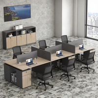 Poste de travail de bureau modulaire pour 4 personnes au design moderne avec rangement fait de meubles en mélamine durables