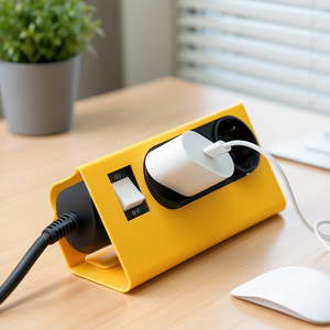 Organizador de Cables con Enchufe Múltiple de 3 Tomas, Fácil de Instalar, Color Amarillo, para Uso en Oficina - Product Image 3