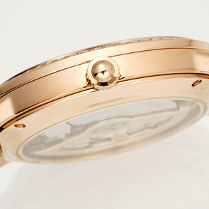 Women's Automatic Mechanical Watch with Moon Phase Indicator Diamond Bezel Leather Strap Polished Metal Case for Formal - Product Image 4