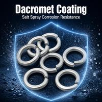 Rondelle à ressort sans chrome avec revêtement Dacromet, testée 5000 heures en pulvérisation de sel, pour environnements marins offshore à forte corrosion, fixations