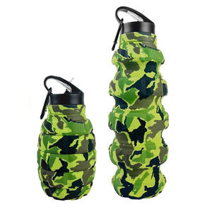 Botol air dapat dilipat silikon portabel dapat dipakai ulang kualitas makanan olahraga Gym pola logo kustom lucu penjualan terbaik - Product Image 4