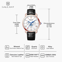 Moins cher Oem boîtier en alliage bracelet en cuir véritable mouvement à quartz verre minéral phase de lune hommes montres-bracelets