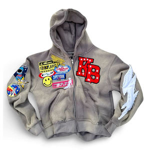 OEM Custom Heavy Weight 100% Cotton <b>Hoodie</b> Acid Wash <b>Vintage</b> Oversized Hooded <b>Zip</b> <b>up</b> High Quality Fleece Hoodies for Man - Product Image 2