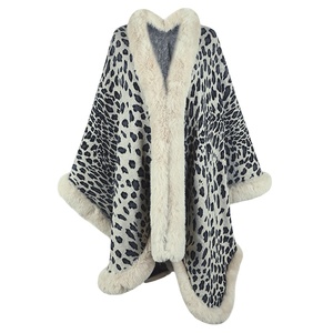 Women Leopard Open Front Faux Fur <b>Shawl</b> Wraps Winter Warm Warp Knitted Collar Cloak for Dinner Cold Weather Outdoor - Product Image 5