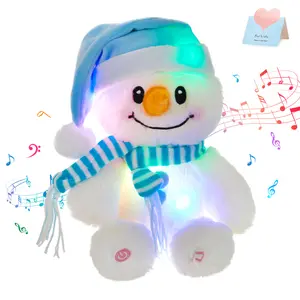 音乐发光二极管灯雪人毛绒玩具发光发光白色雪人抱枕礼品圣诞雪人毛绒动物玩具