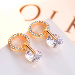 Boucles d'oreilles en or rose avec zircon rond, design géométrique en cercle, pour femmes, bijoux tendance pour les fêtes - Product Image 5