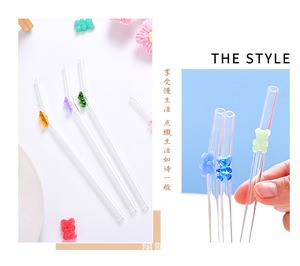 Thân Thiện Với Môi 8Mm Tùy Chỉnh Trong Suốt Tái Sử Dụng Chống Nhăn Borosilicate Gấu Quyến Rũ Cong Thủy Tinh Rơm Với Bong Bóng Cho Uống - Product Image 6