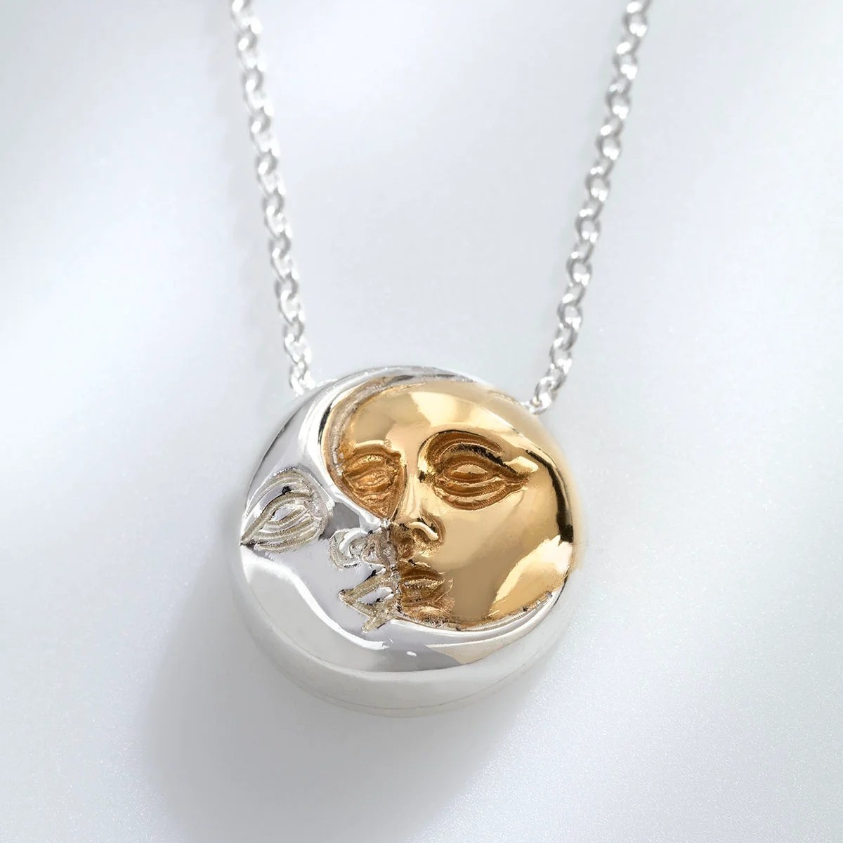 Collier patchwork argenté soleil et lune