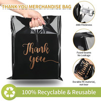 Sacs en plastique découpés sur mesure imprimés, sac cosmétique noir en plastique avec logo, sac d'emballage en plastique avec poignée pour produits promotionnels