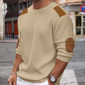 Suéter de Punto para Hombre, Cuello Redondo, Manga Larga, Diseño de Parches, Color Blanco, Corte Ajustado, para Otoño e Invierno - Product Image 2