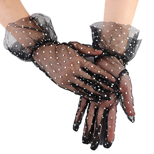 <span class=keywords><strong>Noir</strong></span> Sheers Gants Extensibles Dames Accessoires Plein Doigt Dot <span class=keywords><strong>Tulle</strong></span> Mitaines Femmes Court Dentelle Gants pour Mariage - Product Image 4