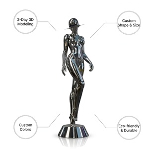 Escultura Mecánica de Diosa Futurista de Fibra de Vidrio con Acabado de Espejo <span class=keywords><strong>para</strong></span> Instalación Artística en Exteriores y Decoración Cyberpunk - Product Image 1