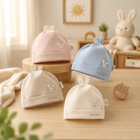 Lot de 4 bonnets pour nouveau-né en coton doux, double couche, avec oreilles de lapin mignonnes, antibactériens, unisexes, pour 0-3 mois