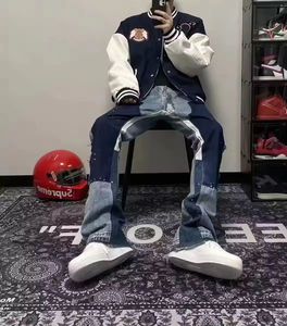 Pantalones vaqueros acampanados personalizados Vintage de <span class=keywords><strong>pintura</strong></span> de alta calidad para hombre, pantalones vaqueros ajustados apilados <span class=keywords><strong>con</strong></span> <span class=keywords><strong>pintura</strong></span> de salpicaduras, pantalones de carpintero de doble rodilla para hombre - Product Image 3