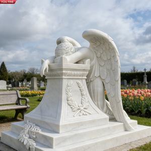 Scultura Personalizzata YOUFINE di Angelo Piangente in Marmo Bianco per Lapide, Memoriale da Giardino e Cimitero - Product Image 5