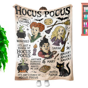 Diseño personalizado de Halloween Pocus Witch Sisters Eco poliéster mantas de lana al por mayor tamaño Queen y King manta de franela - Product Image 1