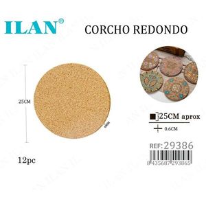 Ilan Round <b>Cork</b> <b>Coaster</b> 25Cm 12Pc Natural For Table Protection - Product Image 3