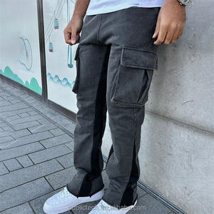 Pantalon évasé noir vintage personnalisé lavé à l'acide pantalon de survêtement évasé en coton de haute qualité avec ficelle - Product Image 3