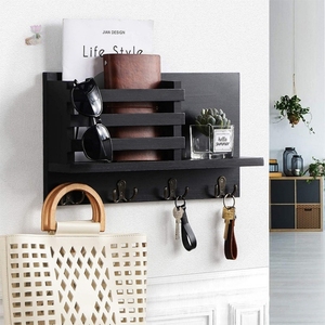 Estante <span class=keywords><strong>de</strong></span> Pared <span class=keywords><strong>de</strong></span> Madera Maciza <span class=keywords><strong>de</strong></span> Dos Niveles, Estilo Art Deco, para Baño, Entrada del Hogar, Porta Correspondencia y Llaves - Product Image 4