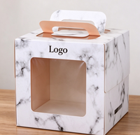 Boîte à gâteau personnalisée avec un nouveau design, biodégradable, de qualité alimentaire, en papier marbré blanc, avec poignée et fenêtre transparente
