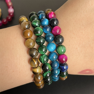 Bracciale colorato con occhiello di tigre naturale con perline rotonde alla moda con energia curativa blu di cristallo occhi di tigre rossi braccialetto per occhi di tigre all'ingrosso - Product Image 2