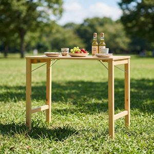 Table d'extérieur en bois facile à transporter – Table pliante à 4 pieds pour jardin, balcon et espaces extérieurs - Product Image 6