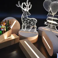 Produit en gros en Chine Bases de lampe 5V USB Acrylique Base de lumière à LED en bois Lampe à LED 3d Veilleuse ronde ovale Base en bois