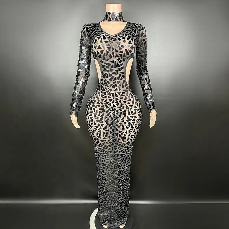 Robe longue robe de soirée robes de bal élégant luxe Sexy Slim Y3603 fournisseur achat en gros noir complet haute maille tissée
