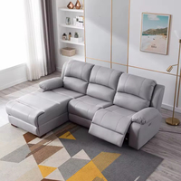 Canapé d'angle confortable pour salon, canapé en cuir gris, 3 places, canapé inclinable en forme de L