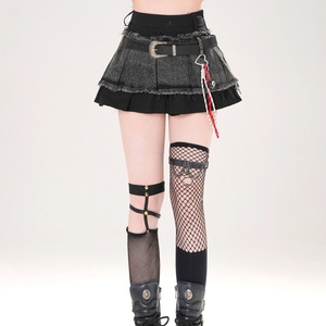 Jupe courte trapèze en denim brut personnalisable OEM/ODM, patchwork, taille haute, slim, <span class=keywords><strong>style</strong></span> Y2k, pour femmes, vêtements punk gothiques - Product Image 4
