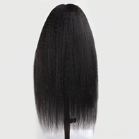 Peluca Yaki Kinky Straight 100% Cabello Humano, Cierre de Encaje Frontal 13x4 4x4 5x5, Cabello Virgen Brasileño Remy Negro 150g-300g, Hecho a Máquina
