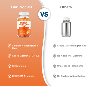 Kalsiyum Magnezyum Çinko Jelibonları C Vitamini D3 K2 Portakal Aromalı 60 Jelibon Yetişkinler İçin Geliştirilmiş Kemik Yoğunluğu Bağışıklık Güçlendirici Özel Etiket - Product Image 6